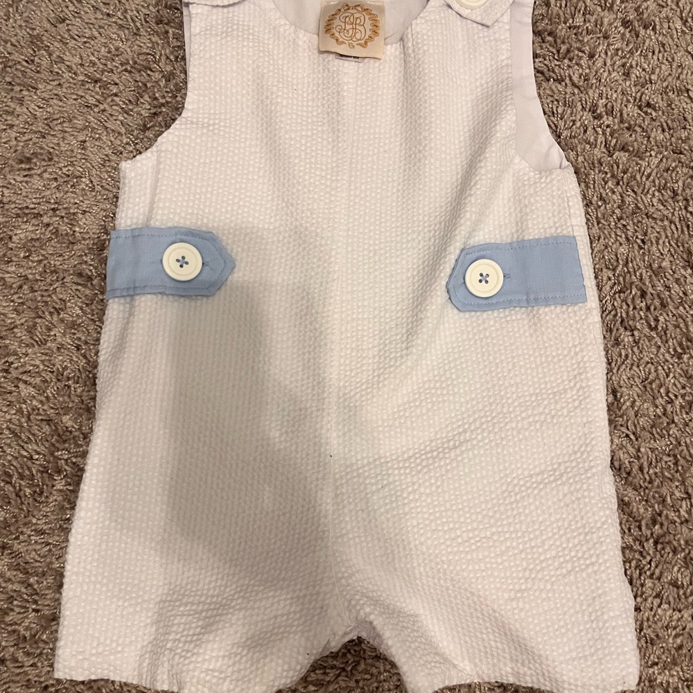 The Beaufort Bonnet White Baby Romper with Blue Accents